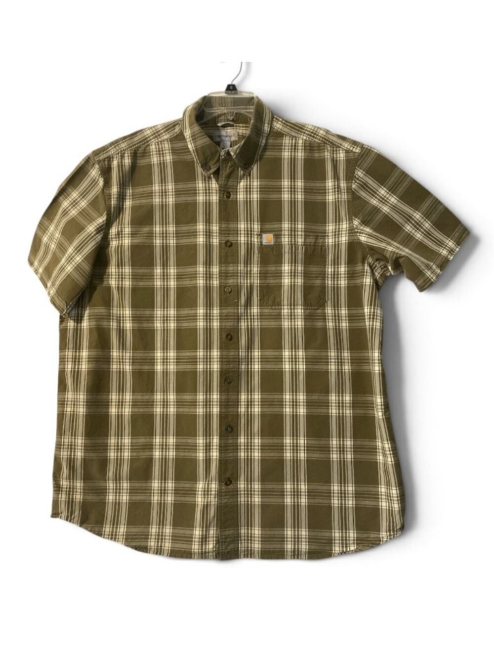 Carrhart  Men’s Short Sleeve Button Down Shirt 2XL Tall Olive Green Plaid